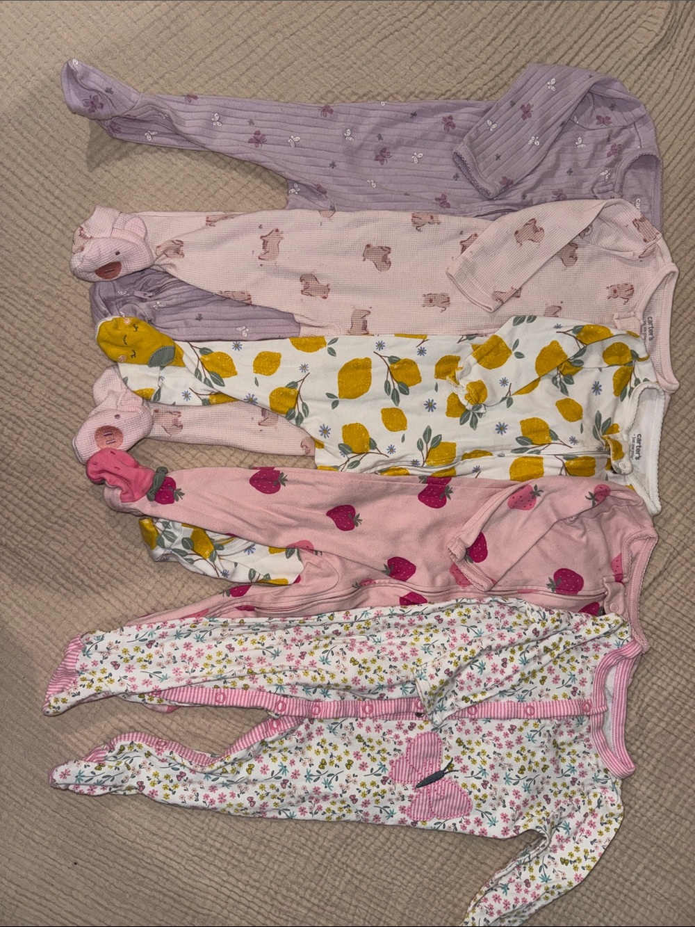 Carter's Girls Footed Pajama Set Bundle - Pink, Purple, Yellow & White Floral